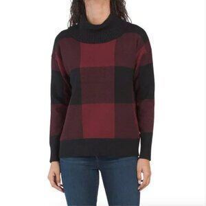 Tahari | Red and Black Buffalo Check Cowl Neck Sweater Size Large